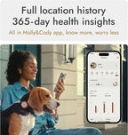 Molly&Cody GPS + Bluetooth Pet Tracker for Cats & Dogs – Real‑Time Tracking, Virtual Fence, IP67 Waterproof, Up to 60‑Day Battery, Health Monitoring, iOS/Android – 3‑Month Subscription Included (Gold)