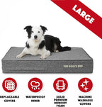 The Dog’s Bed Orthopedic Memory Foam Dog Bed, Large Grey Linen, Pain Relief for Arthritis, Hip & Elbow Dysplasia, Post Surgery, Lameness, Supportive, Calming, Waterproof Washable Cover