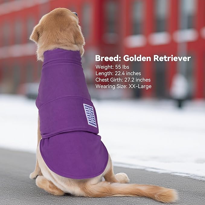 cyeollo XL Dog Sweater, Fleece Dog Sweaters Soft Stretchy Doggie Vest Turtleneck Doggy Sweatshirt Warm Fall & Winter Clothes for Medium to Large Dogs Girl, Purple XL
