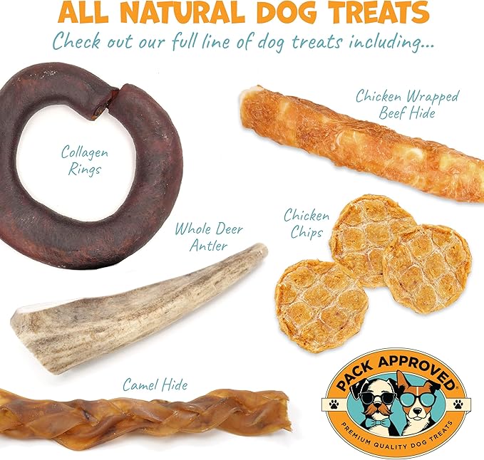 Beef Cheek Rolls for Dogs - Natural & Odor-Free Dog Treats - 5 to 6 Inch Medium Beef Hide Dog Chews - 8 Pack