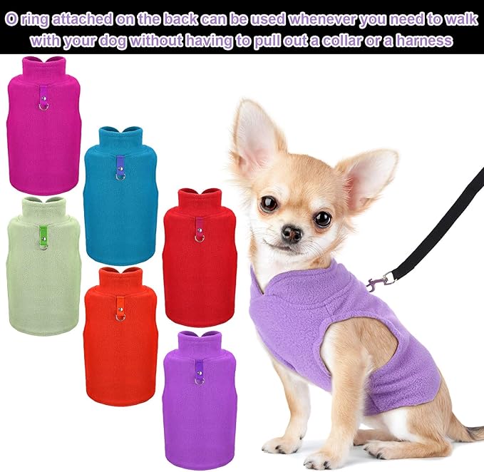 6 Pack Winter Dogs Sweater for Small Dogs Warm Clothes Fleece Vest with Leash Ring Sleeveless Dog Jacket for Little Medium Puppy Pet Unisex(Medium,Bright Colors)