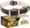 ADITYNA Heavy-Duty Leather Dog Collar for Extra-Large Dogs - Soft Padded for Comfort - Big Black Dog Collar for Walking, Training, and Hiking
