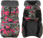 Dogcheer Warm Dog Coat, Waterproof Dog Jacket Reflective Adjustable Puppy Winter Coat with Buckle, Christmas Pet Snow Jacket Turtleneck Fleece Sweater for Small Medium Large Dogs - Camo Pink, L