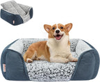 Miguel Washable Dog Bed with Removable Cushion for Medium Small Dogs, Easy to Wash Pet Sofa Bed with Side, Rectangle Bolster Cat Bed Calming Cuddle Puppy Bed with Anti-Slip Bottom, Blue 30 Inch