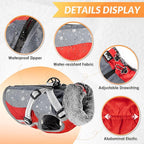 SlowTon Dog Jacket with Harness Built in - Waterproof Fleece Winter Warm Dog Coats for Small Medium Dogs, Reflective Adjustable Furry Puppy Vest Clothes for Outdoor Walking (Red & Black,XL)