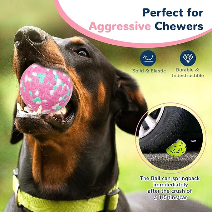 Petcare 2 Pack Dog Balls Toys for Aggressive Chewers Indestructible Tennis Balls for Medium Large Dogs Water Toy Chew Ball Tough Durable Big Dog Toys Bouncing Ball for Dogs to Fetch, Pink+Green