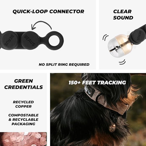 Beau's Bells V2 | Cat & Dog Collar Bells with New Quick Loop Easy Release Clip | Handmade Copper | Track Your Pet | Protect Wildlife