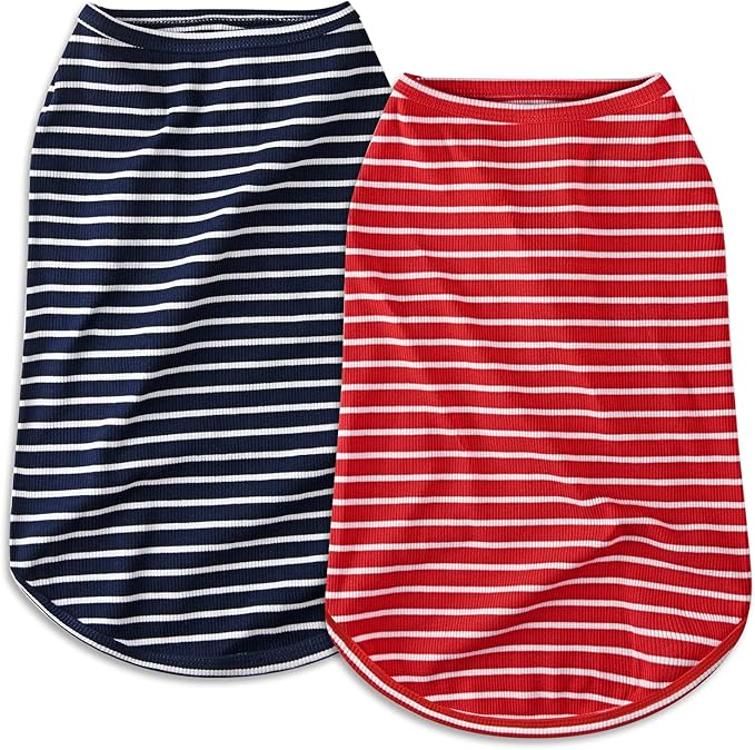 Koneseve Dog Shirt Vest Lightweight Stretchy Dog T-Shirts Soft Cool Sleeveless Stripe Vests Breathable Clothes for Puppy Kitty Cats Small Medium Large Dogs 2 Pack Red + Blue [S/Small]