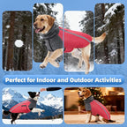 SlowTon Winter Dog Coat, Warm Polar Fleece Lining Doggie Outdoor Jacket with Turtleneck Scarf Reflective Stripe Adjustable Waterproof Windproof Puppy Vest Soft Pet Outfits (XL,Red)