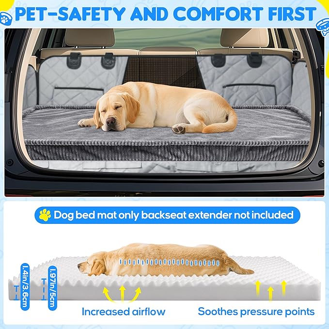 Loiion Dog Car Bed, Non-Slip Backseat Extender Pet Mat, Removable Washable Dog Bed for SUVs, Sedans & Trucks, Anti-Slip Travel Bed for Dogs, Easy Clean & Scratch-Proof & Comfort (50"x24.6")