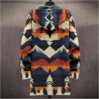 Mens Aztec Print Hoodie Heavyweight Cotton Fleece Jacket Zip Up Warm Long Sleeve Hooded Winter Midi Coat