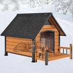 Dog House Outdoor,Dog Kennel Outside for Large Breed,Weatherproof Large Dog Shelter with Anti-Chewing Iron Frame (Brown-N, 45" D x 32.9" W x 32.6" H)