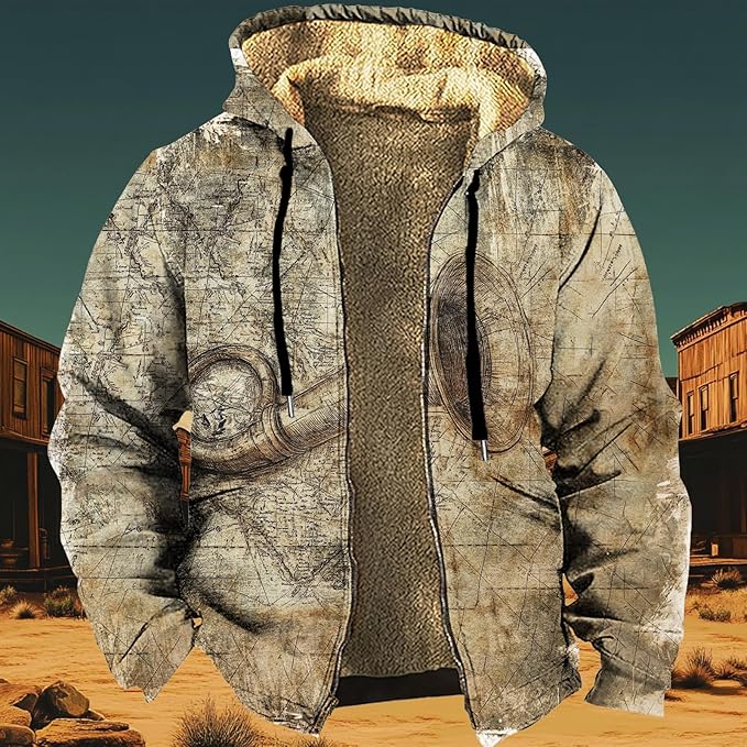 Men's Zip Up Jackets Western Style Ethnic Hoodie Hooded Vintage Long Sleeve Warm Coat Winter Outfits