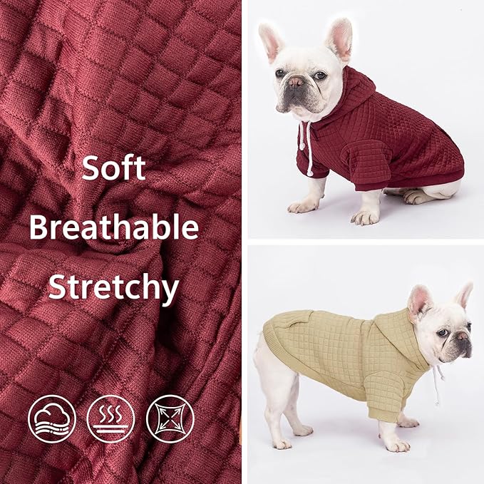 2 Pack Dog Hoodie Sweaters for Small Medium Dogs Warm Dog Clothes for Large Dogs Soft Waffle-Like Laminated Sweatshirt Bulldog (Brown+Wine Red, XXL (Back: 26",Chest: 34.5", Neck: 25"))