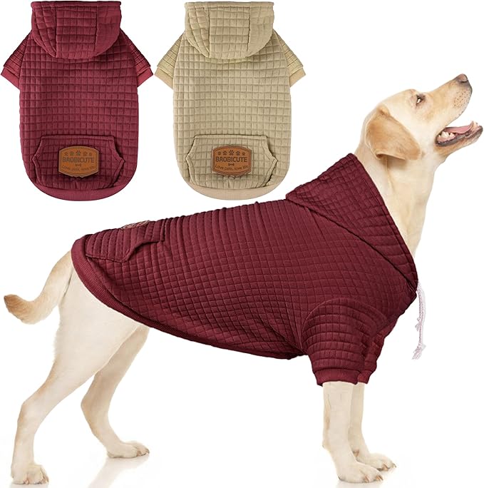 2 Pack Dog Hoodie Sweaters for Small Medium Dogs Warm Dog Clothes for Large Dogs Soft Waffle-Like Laminated Sweatshirt Bulldog (Brown+Wine Red, 3XL (Back: 29.5",Chest: 36.5", Neck: 27"))
