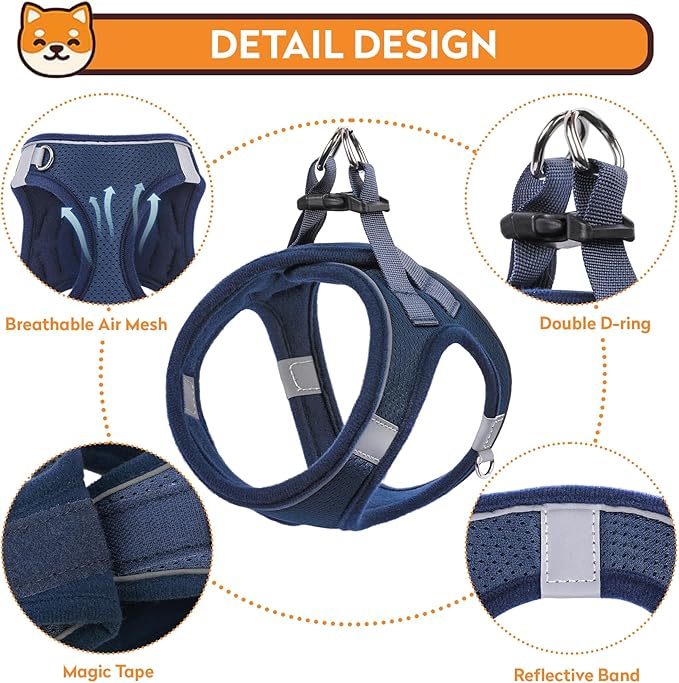 Dog Harness with Leash Set, No-Pull Step-in Reflective Pet Harness with 1 Leash Clips, Adjustable Soft Padded Easy Walk Dog Vest for Small Medium Large Dogs, Cats(Dark Blue, Small)