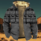 Men's Western Aztec Jackets Hooded Cowboy Hoodie Warm Full Zip Ethnic Vintage Long Sleeve Coat Fall Winter Tops