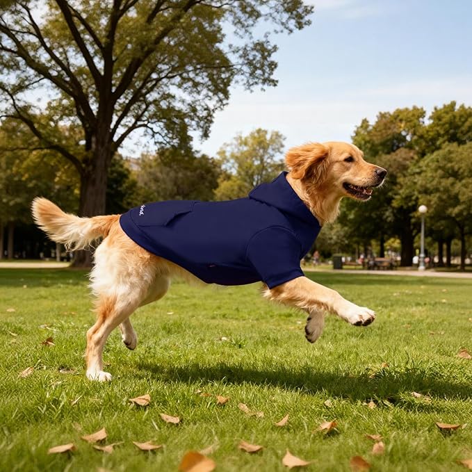 Basic Dog Hoodie, Soft Premium Quality Dog Hoodie Sweater with Leash Hole and Pocket, Cotton Doggy Puppy Sweatshirt Fashion Outfit for Dogs Puppy Small Medium Large - Navy Blue (XX-Large)