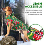 VIVAGLORY Frostfit Dog Coat, Dog Jacket for Winter & Cold Weather, Warm Fluffy Fleece Lined Water Resistant Reflective for Puppy, Coat with Velcro Fastening & Leash Hole, S, Northeast Florals-Green