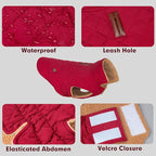 azuza Dog Jacket Waterproof & Windproof Dog Coat for Small Dogs with Thick Fleece, High Collar with Leash Hole, Adjustable Velcro & Elastic Belly, Red XL