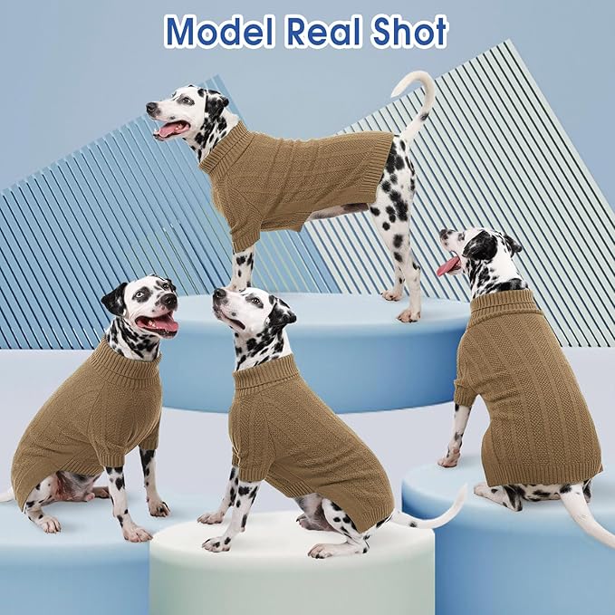 Queenmore XL Dog Sweater,Christmas Dog Sweaters for Extra Large Dogs Girl Boy,Warm Soft Fall Doggy Pullover Clothes,Turtleneck Knitted Pet Winter Apparel for Golden Retriever,Labrador(Camel,XL)