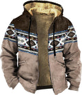 Men's Western Aztec Jackets Hooded Cowboy Hoodie Warm Full Zip Ethnic Vintage Long Sleeve Coat Fall Winter Tops
