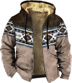 Men's Western Aztec Jackets Hooded Cowboy Hoodie Warm Full Zip Ethnic Vintage Long Sleeve Coat Fall Winter Tops
