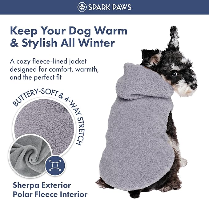 Spark Paws Teddy Dog Sweater, Sherpa Vest with Warm Fleece Lining, Winter Coat Suitable for Small Medium Large XL XXL Breeds - Grey - 2XL