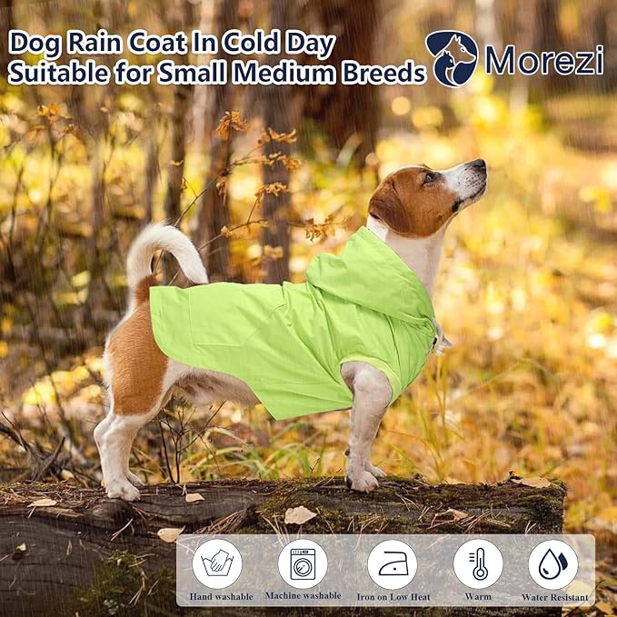 Dog Raincoat rain Jacket Dogs Waterproof fit for Small Medium Breeds Zipper Closure Pocket Storage in Cold Day - Light Green - XXL