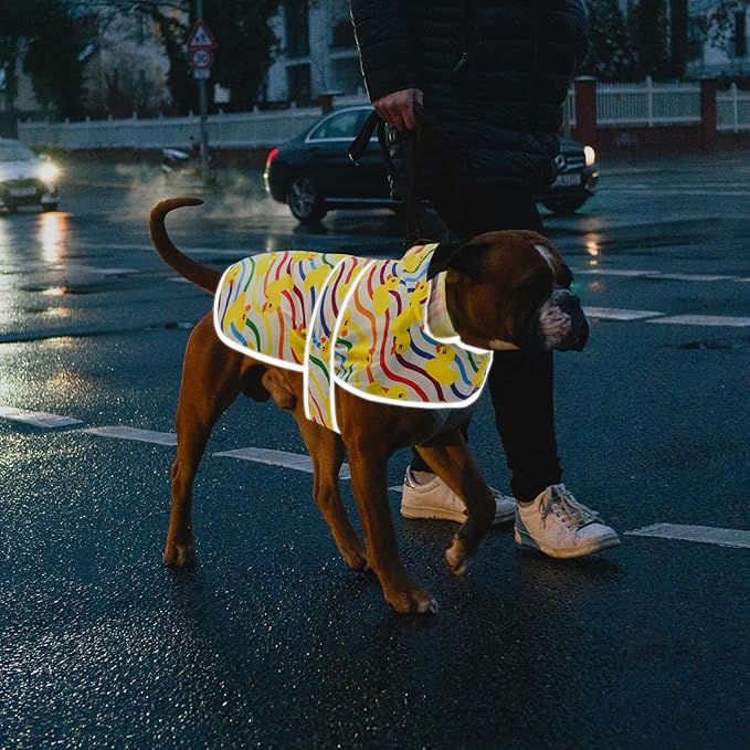 Dog Rain Coat for Large Dogs Waterproof Hooded Rain Jacket with Reflective Strips Leash Hole & Poncho Adjustable Fit (Rainbow,XXL)