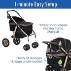 HPZ Pet Rover Titan-HD Premium Super-Sized Dog/Cat/Pet Stroller SUV Travel Carriage/w Access Ramp/100Lbs Capacity/Pumpless Rubber Wheels/Aluminum Frame for Small, Med, Large, XL Pets (Black)