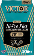 VICTOR Super Premium Dog Food – Hi-Pro Plus Dry Kibble – High Protein Dog Food with 30% Protein – Beef, Chicken, Pork, Fish Meals, Gluten Free - for High Energy and Active Dogs & Puppies, 40lbs