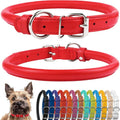 CollarDirect Rolled Leather Dog Collar, Soft Padded Round Puppy Collar, Handmade Genuine Leather Collar Dog Small Large Cat Collars 13 Colors (6-7 Inch, Red Textured)