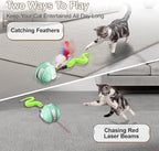 Interactive Cat Toy Ball - 2-in-1 Indoor Cat Toy with Feather Attachment and Laser Interactive Cats Balls, Moving Electric Rolling Ball Toys Designed for Bored Kittens and Adult Cats