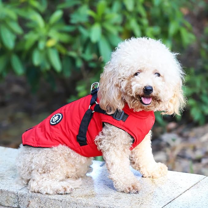 Norbi Dog Winter Coat With Built-in Harness - Adjustable Warm Jacket for Small, Medium, Large Dogs in Cold Weather