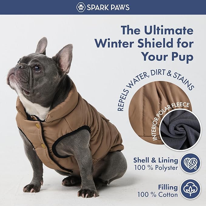 Spark Paws Dog Winter Jacket, Water-Resistant Coat, Warm Reflective Windproof Fleece-Interior, for Medium and Large Dogs - Tan - XL