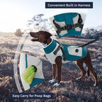 IECOii Large Dog Coat with Harness Built in Waterproof Windproof Dog Winter Coat, Fleece Lined Zip Snow Jacket for Dogs Thermal Outdoor Snowsuit Cold Weather Jackets Bulldog, Turquoise Green,L
