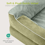 Dog Beds for Large Dogs, Orthopedic Dog Bed with Cooling Gel Memory Foam, Waterproof Large Pet Bed with Removable Washable Cover, 36" Pet Sofa Couch Dutch Velvet with Bone Toy, Dark Green