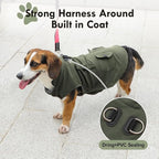 Workwear Style Dog Coats with Harness Built in for Small Dogs Windproof Warm Puppy Jacket with Storage Pockets for Cold Winter,Green M