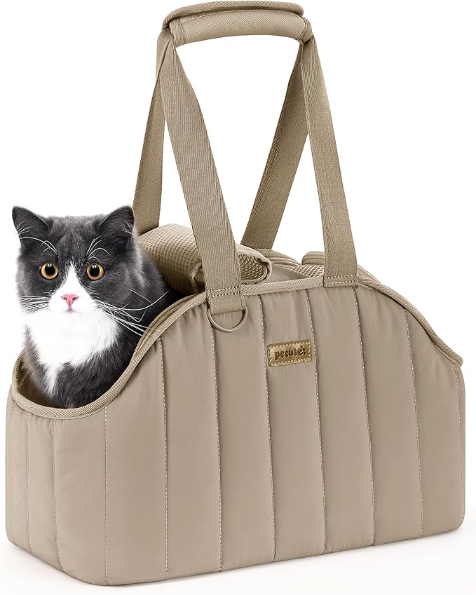 Pecute Dog Purse Carrier, Dog Carriers for Small Dogs with Cotton Soft Sided, Cat Carrier with Large Pockets, Comfortable Pet Carrier for Rabbit, Suitable for Travel, Subway, Veterinary, Khaki