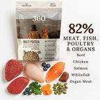 360 Pet Nutrition Freeze-Dried Raw Dog Food – Multi-Protein with Beef, Chicken, Fish, Liver & Organs, High Protein, Omega-3s, Fruits, Veggies & Superfoods, Grain-Free, No Fillers, 1 lb – Made in USA