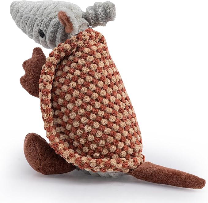 Hollypet Plush Dog Squeaky Toy Stuffed Armadillo Animal Pet Puppy Chew Toys with Clean Teeth for Small Medium Large All Breed Sizes Dogs, Burnt Orange and Light Yellow,8 in
