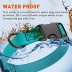 Dogline Biothane Waterproof Dog Collar with Quick Release Buckle Strong Coated Nylon Webbing with Odor- Proof for Easy Care Easy to Clean Fits Small Medium Large Dogs, Teal 5/8" W 9-14" L
