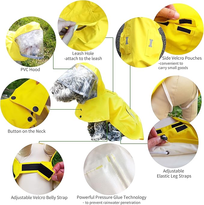Dog Raincoat Waterproof Rain Poncho with Hoodie, High Reflective Adjustable Pet Rain Jacket with Leash Hole for Small Medium and Large Dogs (Fluorescent Green, XX-Large)