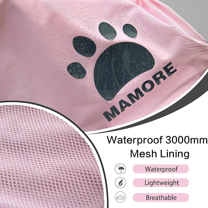 Waterproof Dog Raincoat, Reflective Adjustable Hooded Dog Rain Coat, Lightweight Breathable Pet Rain Jacket Poncho Double Layer with Leash Hole for Small Medium Large Dogs (Pink, Large)