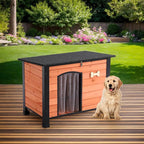 Outdoor Dog House, Small Wooden Dog House with Anti Bite Iron Frame Weatherproof Finish Outside Paw Print Dog Crate for Small and Medium Dogs,Orange