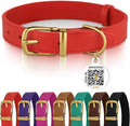 BRONZEDOG Leather Dog Collar with Metal Buckle Durable Basic Pet Collars for Small Medium Large Dogs (14-17 Inch (Pack of 1), Red & Gold Buckle)