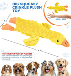 Squeaky Plush Dog Toy for All Breeds, Multifunctional Goose Dog Toy with Honking Sound, Crinkle Paper, Treat Pocket, Durable Soft Stuffed Animal for Chewing, Cuddling, Interactive Play (Yellow)