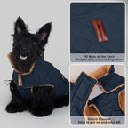 azuza Dog Jacket for Medium Dogs Waterproof & Windproof Dog Coat for Small Dogs with Thick Fleece, High Collar with Leash Hole, Adjustable Velcro & Elastic Belly, Navy 2XL