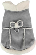 Jecikelon Bowtie Dog Cold Weather Coat Fleece Lining Warm Pet Puppy Turtleneck Dogs Winter Clothes for Small Dogs with D-Ring (Gray, Small)